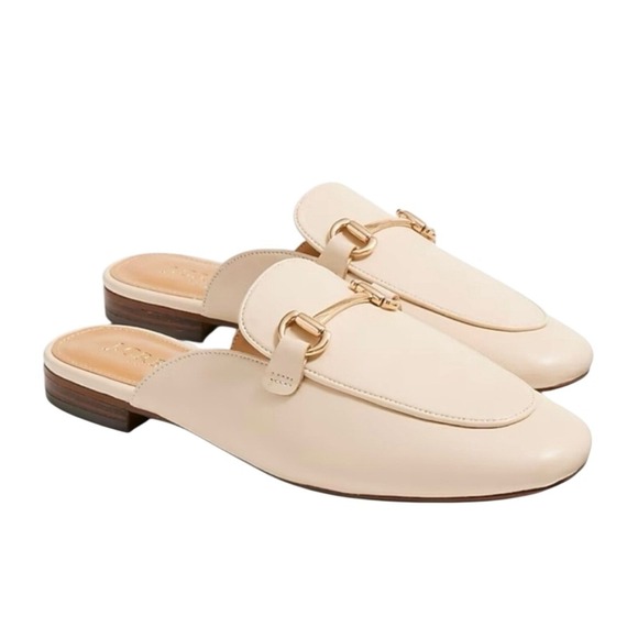 J.Crew NWOB Cream Leather Horsebit Mules Loafers Flat Shoes Women Size 7 - Picture 1 of 9